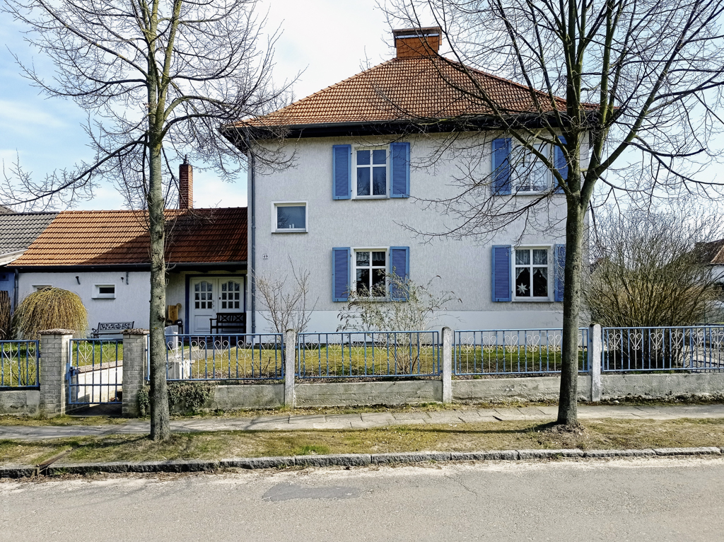 Будинок з синіми віконницями